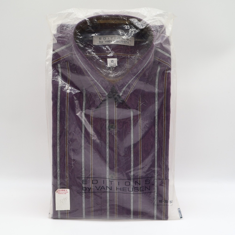 Van Heusen Editions Dress Shirt Mens 15 32/33 Vintage Purple Striped Deadstock